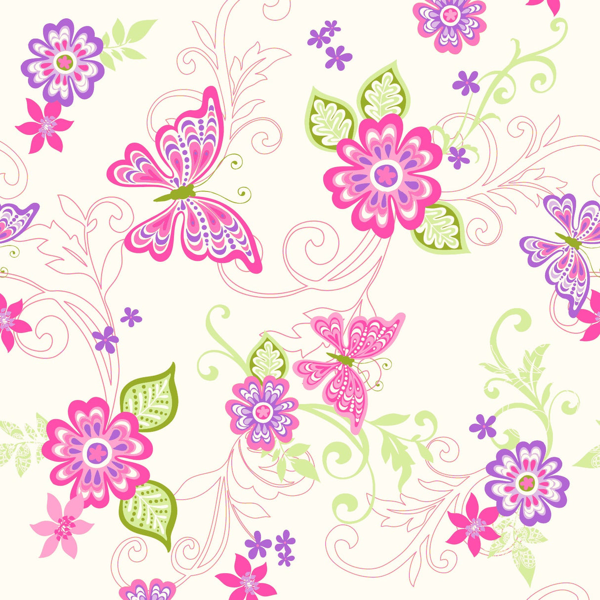 Chesapeake BBC95511 Paisley Pink Butterfly Flower Scroll Wallpaper Wallpaper