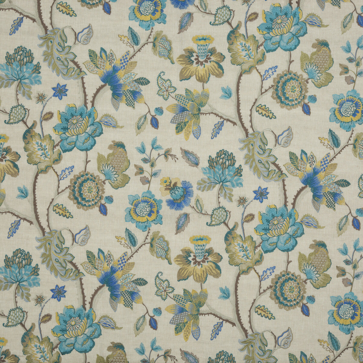 G P & J BAKER BF10589.3.0 DRYDEN TEAL/GILT Fabric - Eade's Wallpaper