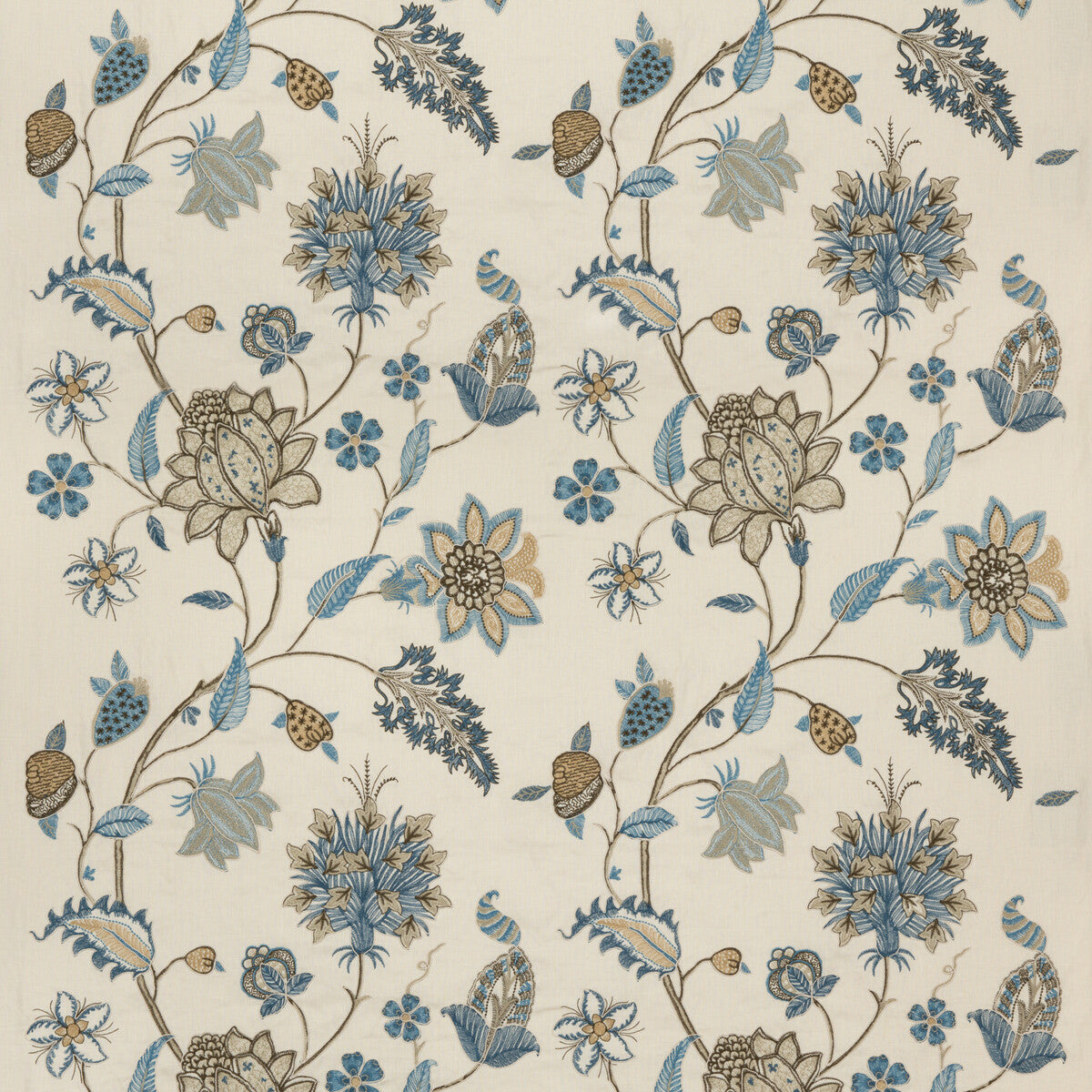 G P & J BAKER BF10784.3.0 BAKER'S INDIENNE EMBROIDERY SOFT BLUE Fabric - Eade's Wallpaper