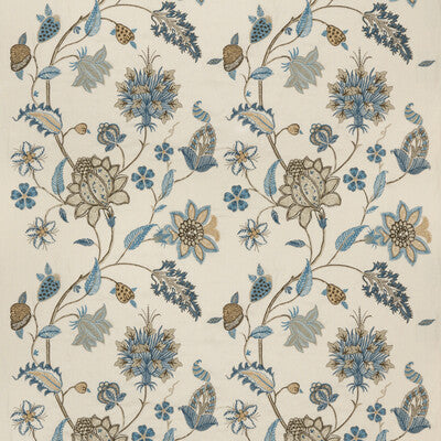 G P & J BAKER BF10784.3.0 BAKER'S INDIENNE EMBROIDERY SOFT BLUE Fabric - Eade's Wallpaper