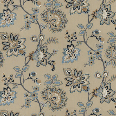 G P & J BAKER BF10924.1.0 BURFORD EMBROIDERY BLUE Fabric - Eade's Wallpaper
