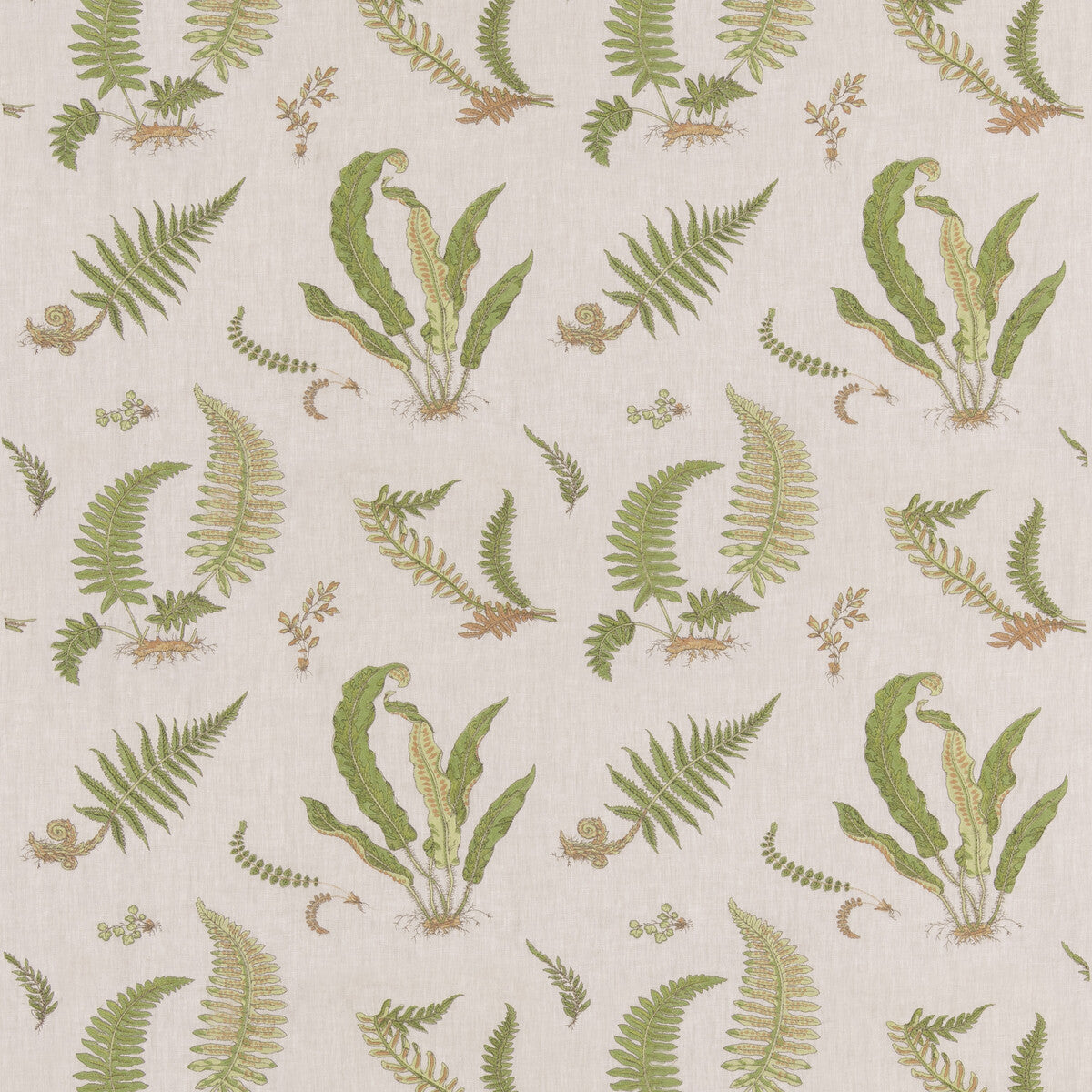 G P & J BAKER BF10991.3.0 FERNS EMBROIDERY GREEN/NATURAL Fabric - Eade's Wallpaper