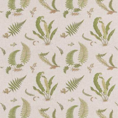 G P & J BAKER BF10991.3.0 FERNS EMBROIDERY GREEN/NATURAL Fabric - Eade's Wallpaper