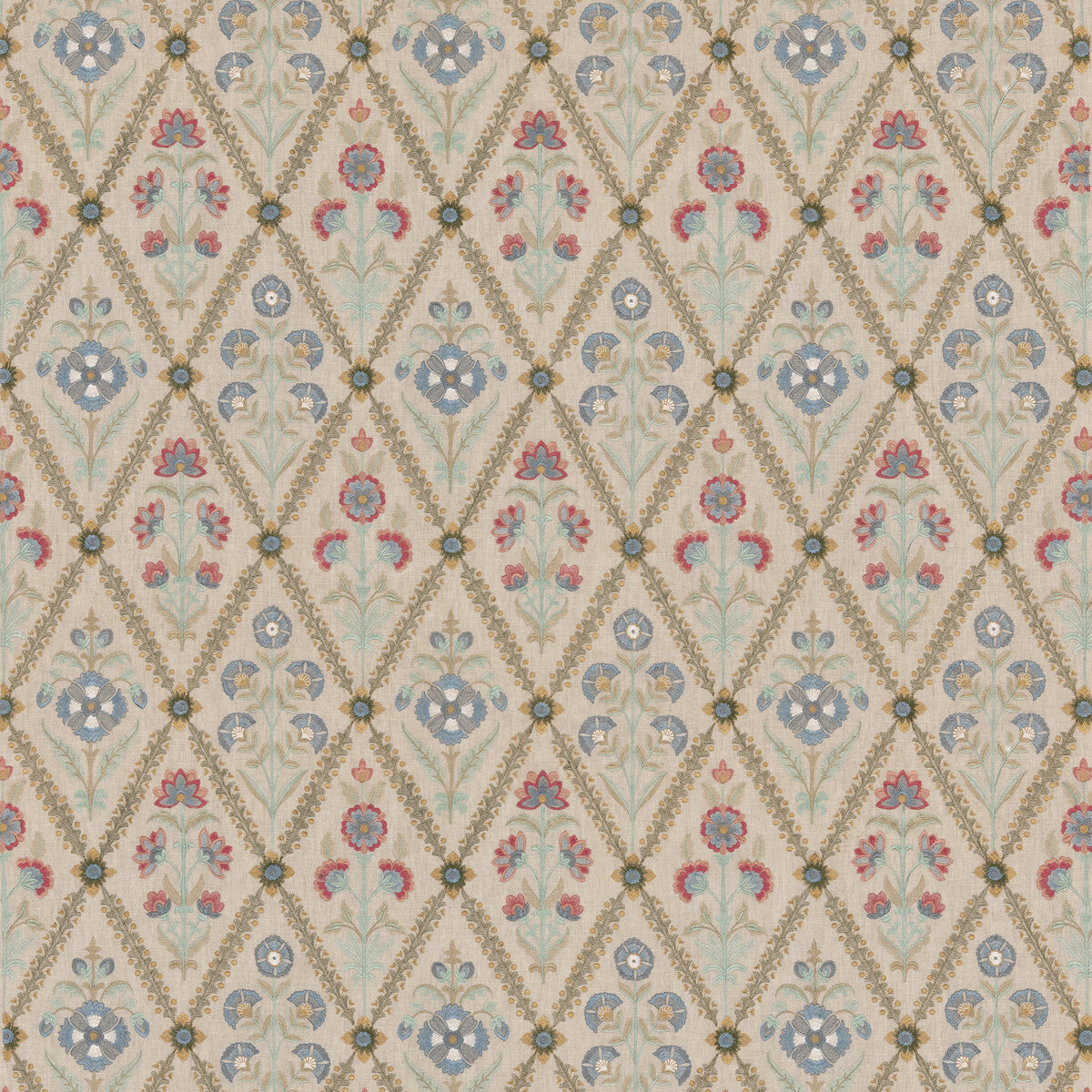 G P & J BAKER BF10998.2.0 PERRYCROFT RED/GREEN Fabric - Eade's Wallpaper