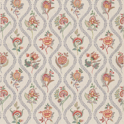G P & J BAKER BF11025.1.0 BURFORD EMBROIDERY BLUE/RED Fabric - Eade's Wallpaper