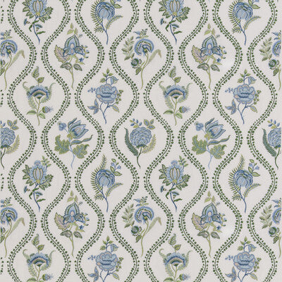 G P & J BAKER BF11025.2.0 BURFORD EMBROIDERY BLUE/EMERALD Fabric - Eade's Wallpaper