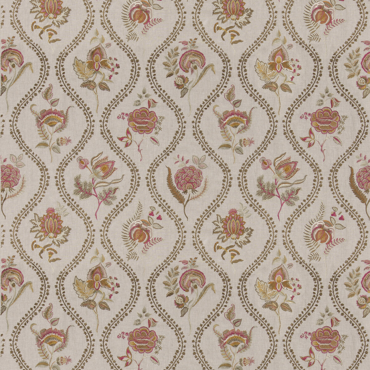G P & J BAKER BF11025.3.0 BURFORD EMBROIDERY RED/BRONZE Fabric - Eade's Wallpaper