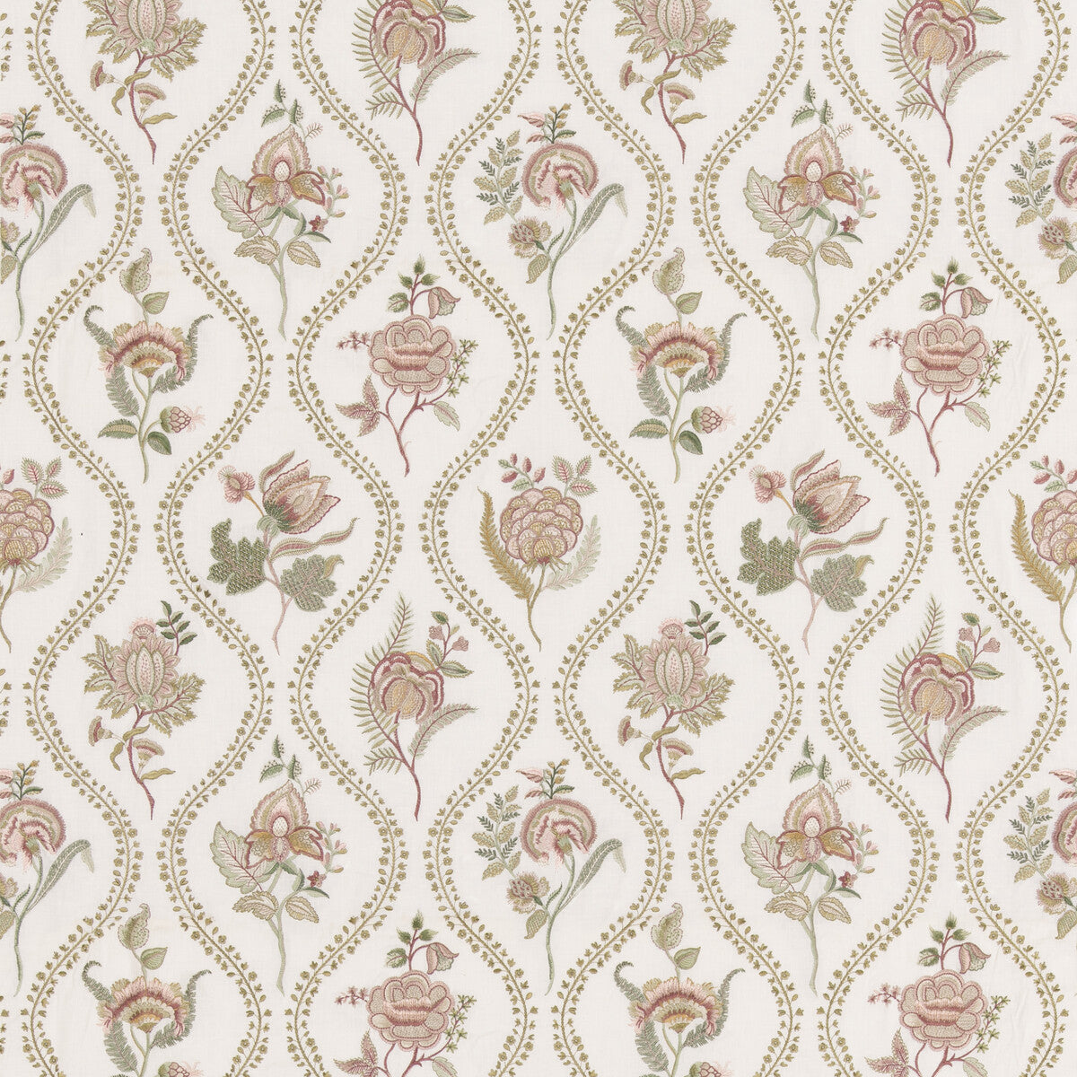 G P & J BAKER BF11025.4.0 BURFORD EMBROIDERY ROSE/CREAM Fabric - Eade's Wallpaper