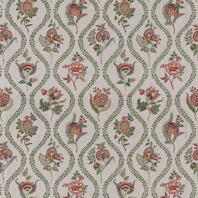 G P & J BAKER BF11025.5.0 BURFORD EMBROIDERY EMERALD/RED Fabric - Eade's Wallpaper