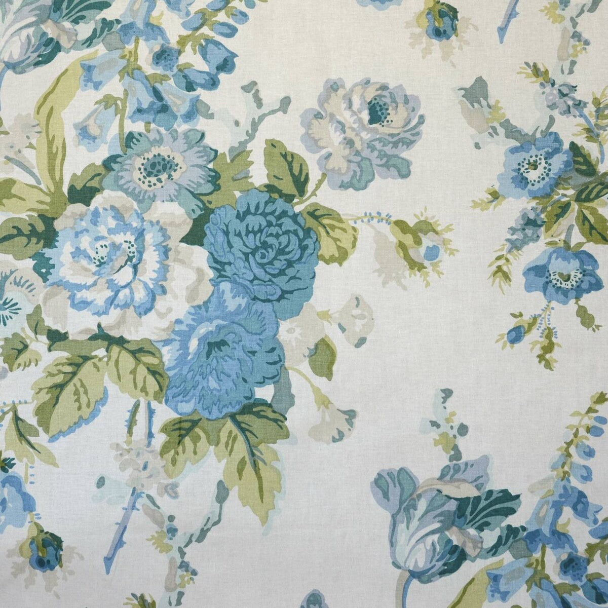 LEE JOFA BFC-3690.53.0 GRENVILLE GLAZED CHINTZ BLUE/GREEN Fabric - Eade's Wallpaper