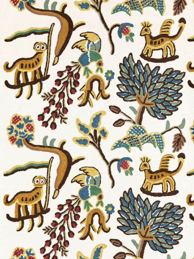 Scalamandre BH 00010031 BLUE / MULTI FABLES - JAWAHAR CREWEL Fabric - Eade's Wallpaper