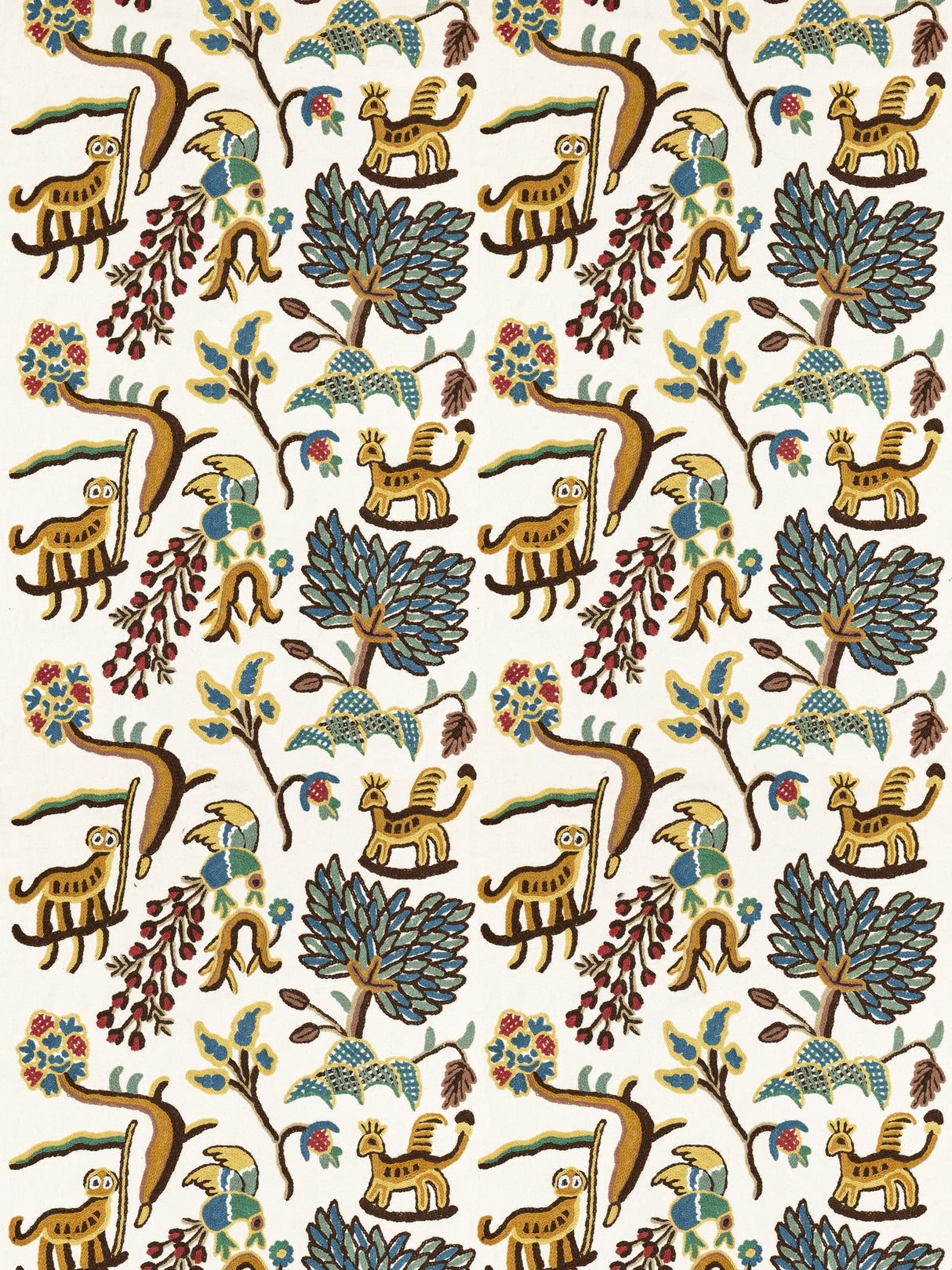 Scalamandre BH 00010031 BLUE / MULTI FABLES - JAWAHAR CREWEL Fabric - Eade's Wallpaper