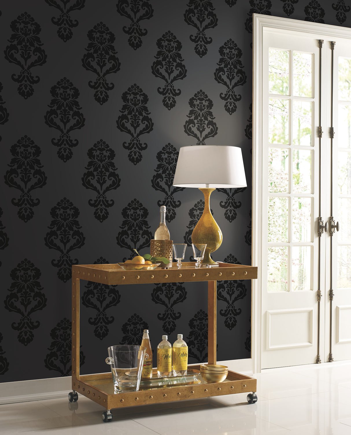 York BL0397 Graphic Damask Black Wallpaper