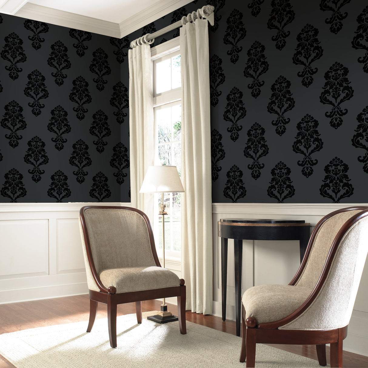 York BL0397 Graphic Damask Black Wallpaper