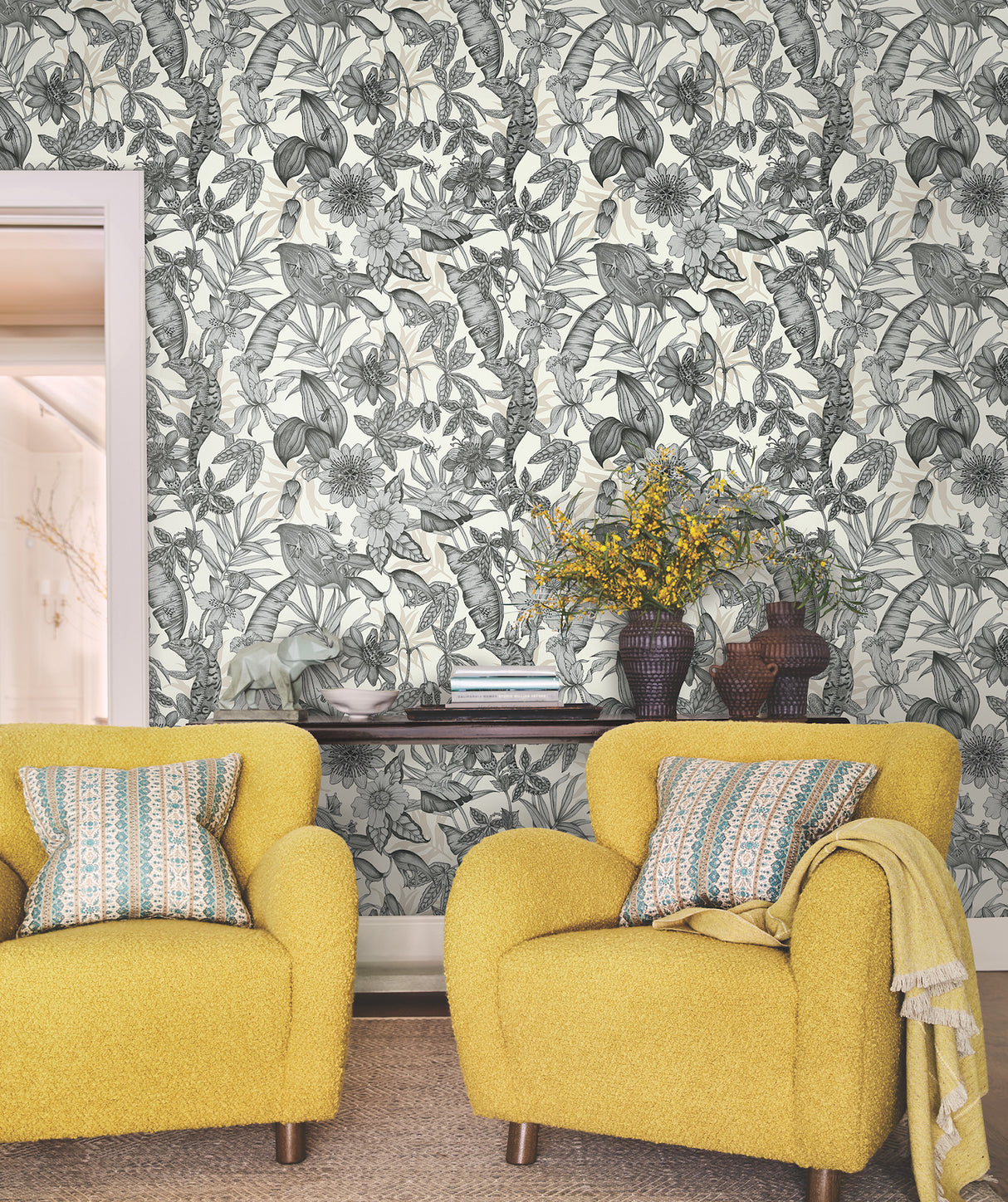 York BL1703 Rainforest White & Charcoal Wallpaper