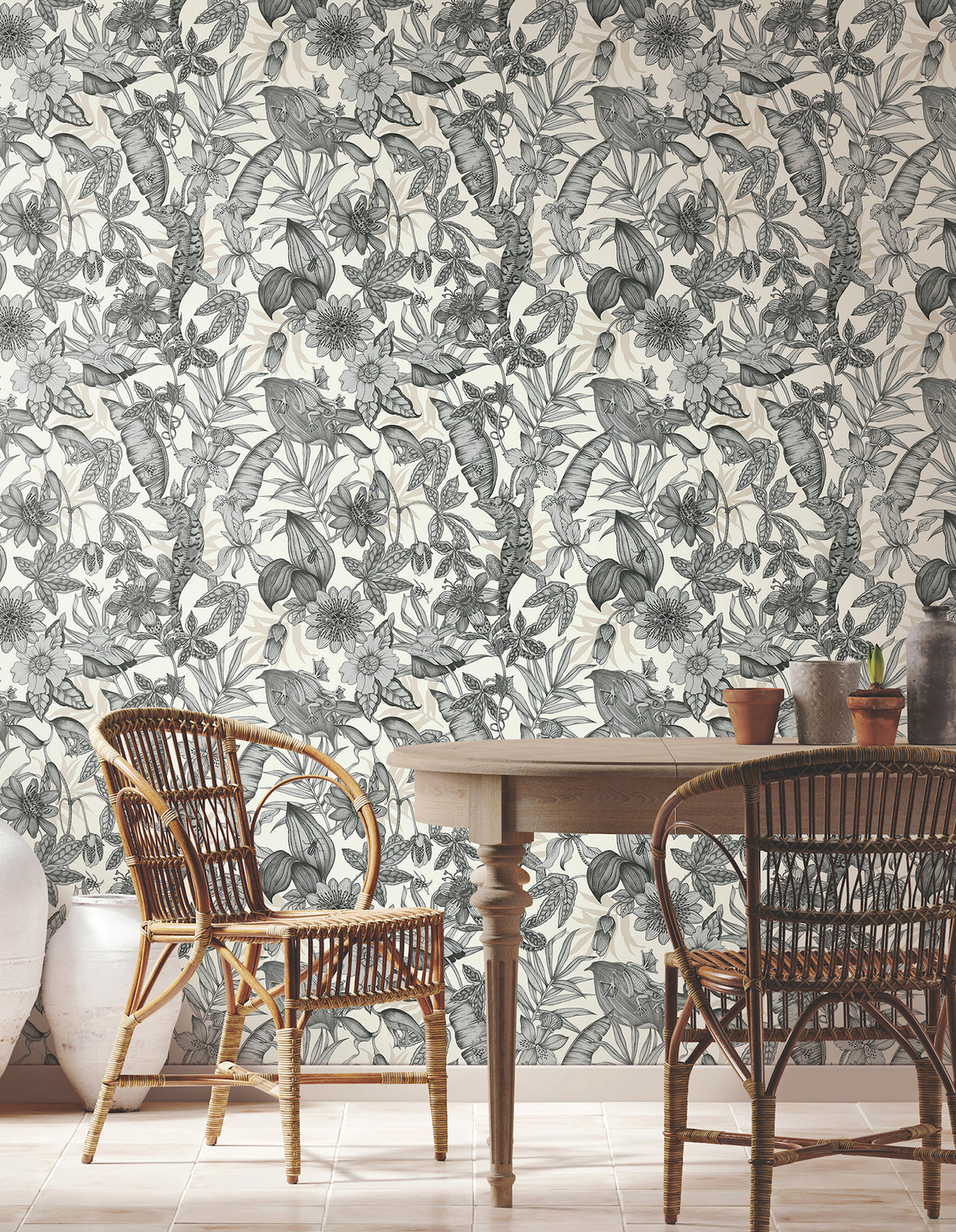 York BL1703 Rainforest White & Charcoal Wallpaper