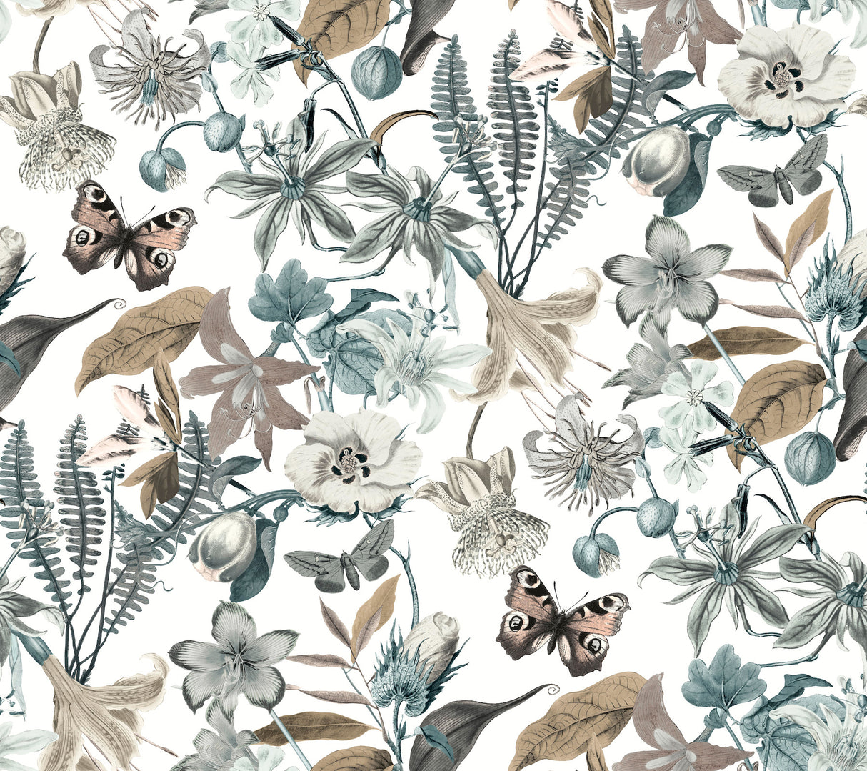 York BL1722 Butterfly House White & Blue Wallpaper