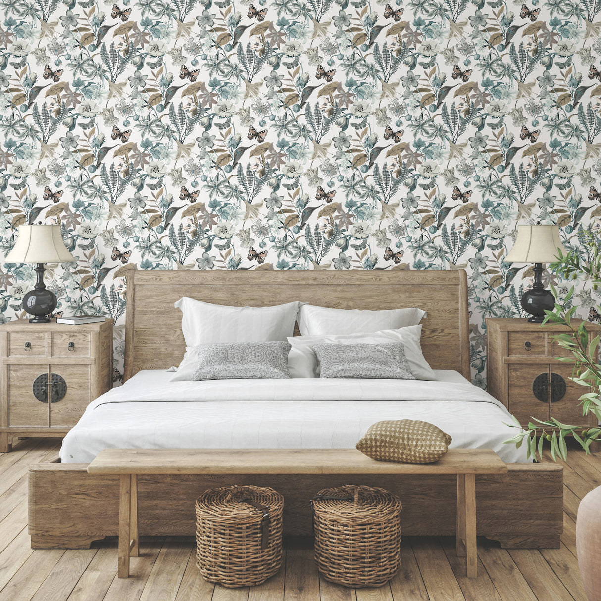 York BL1722 Butterfly House White & Blue Wallpaper