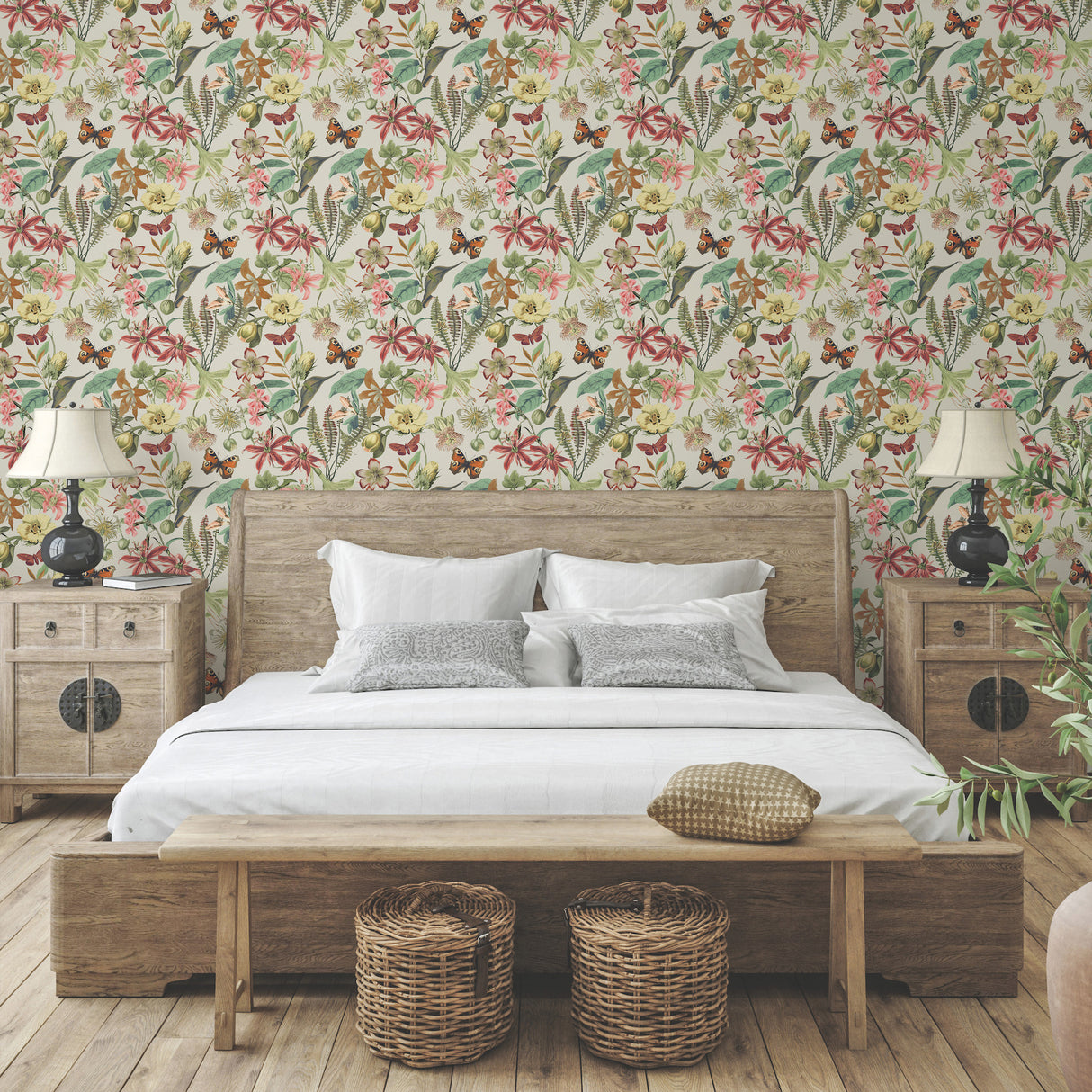 York BL1724 Butterfly House Light Taupe & Coral Wallpaper
