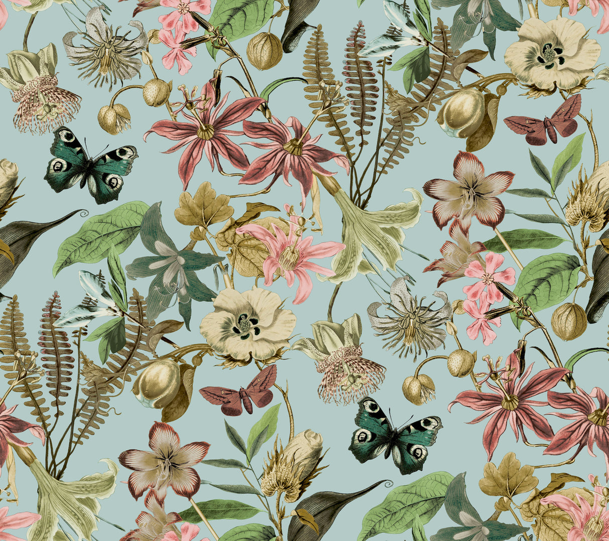 York BL1725 Butterfly House Sky Blue Wallpaper