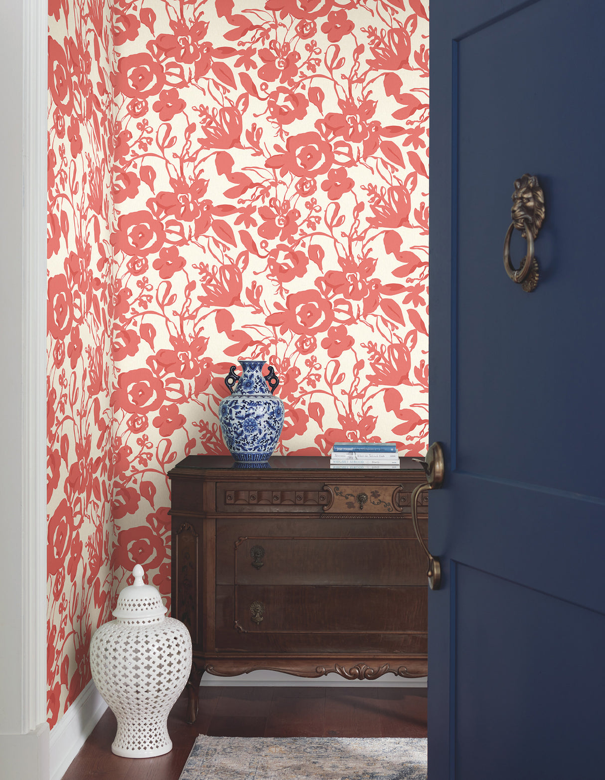 York BL1731 Brushstroke Floral Coral Wallpaper