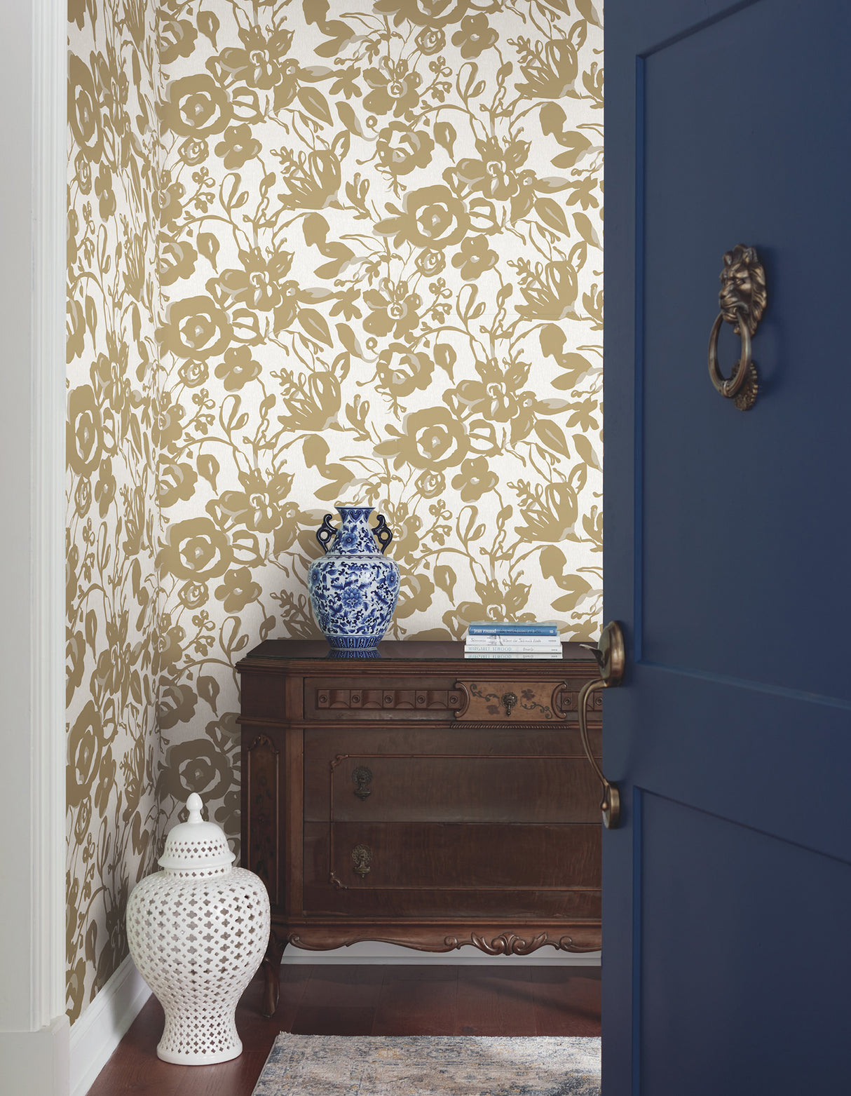 York BL1732 Brushstroke Floral Gold Wallpaper