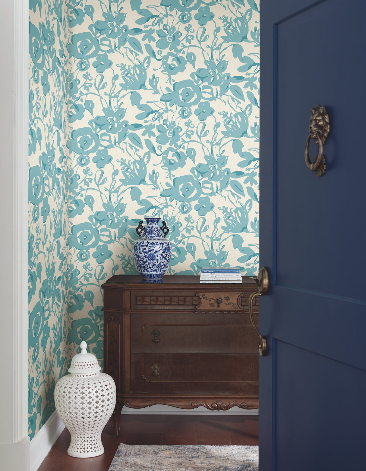 York BL1736 Brushstroke Floral Aqua Wallpaper