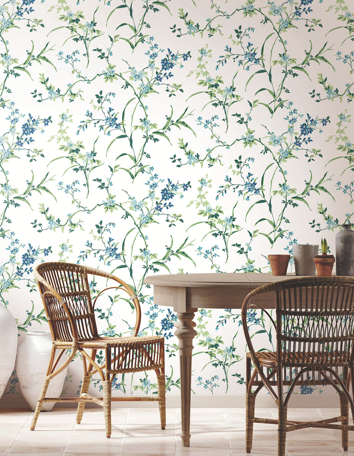 York BL1744 Blossom Branches White & Blue Wallpaper