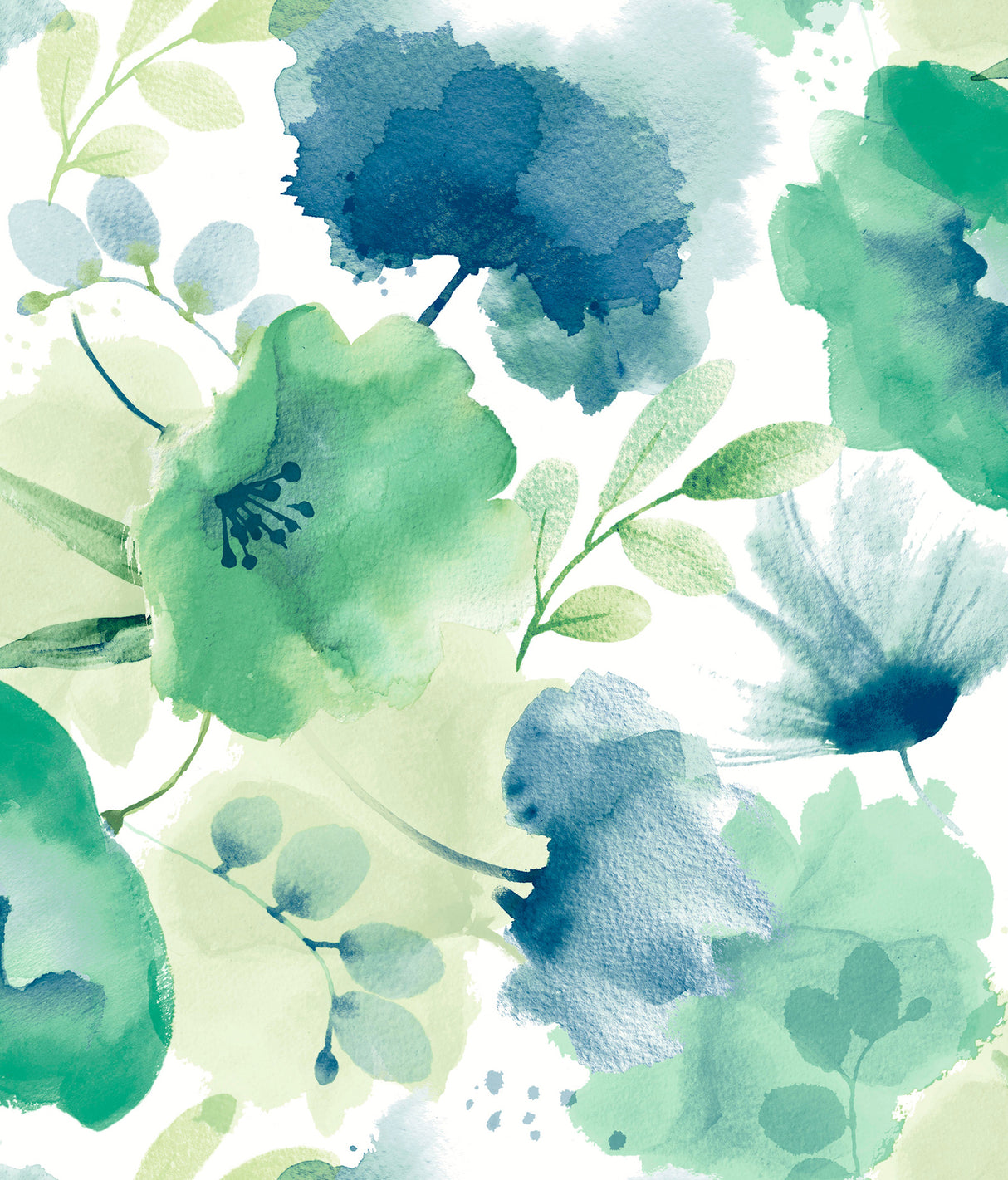 York BL1774 Watercolor Bouquet Blue & Green Wallpaper