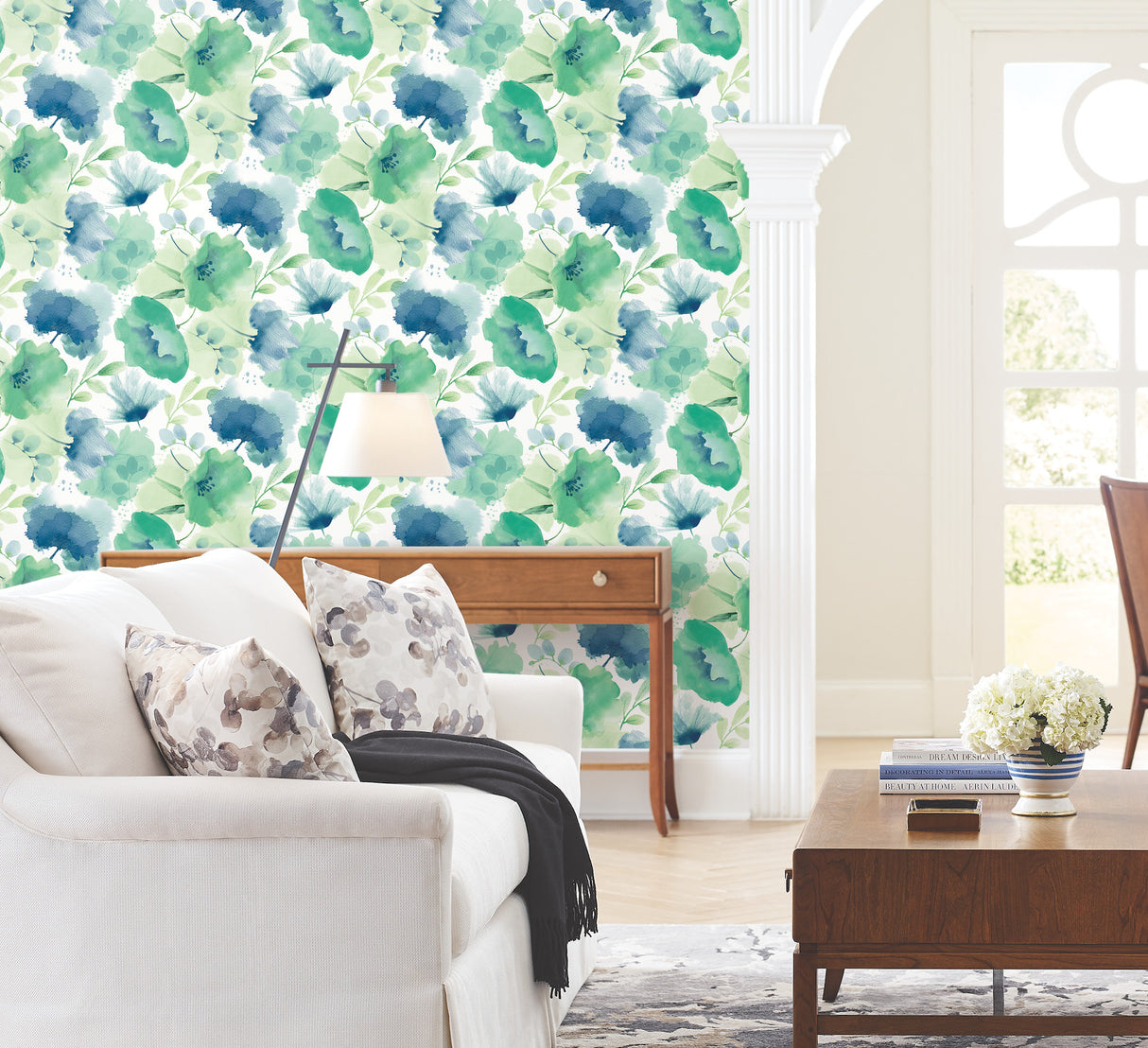 York BL1774 Watercolor Bouquet Blue & Green Wallpaper