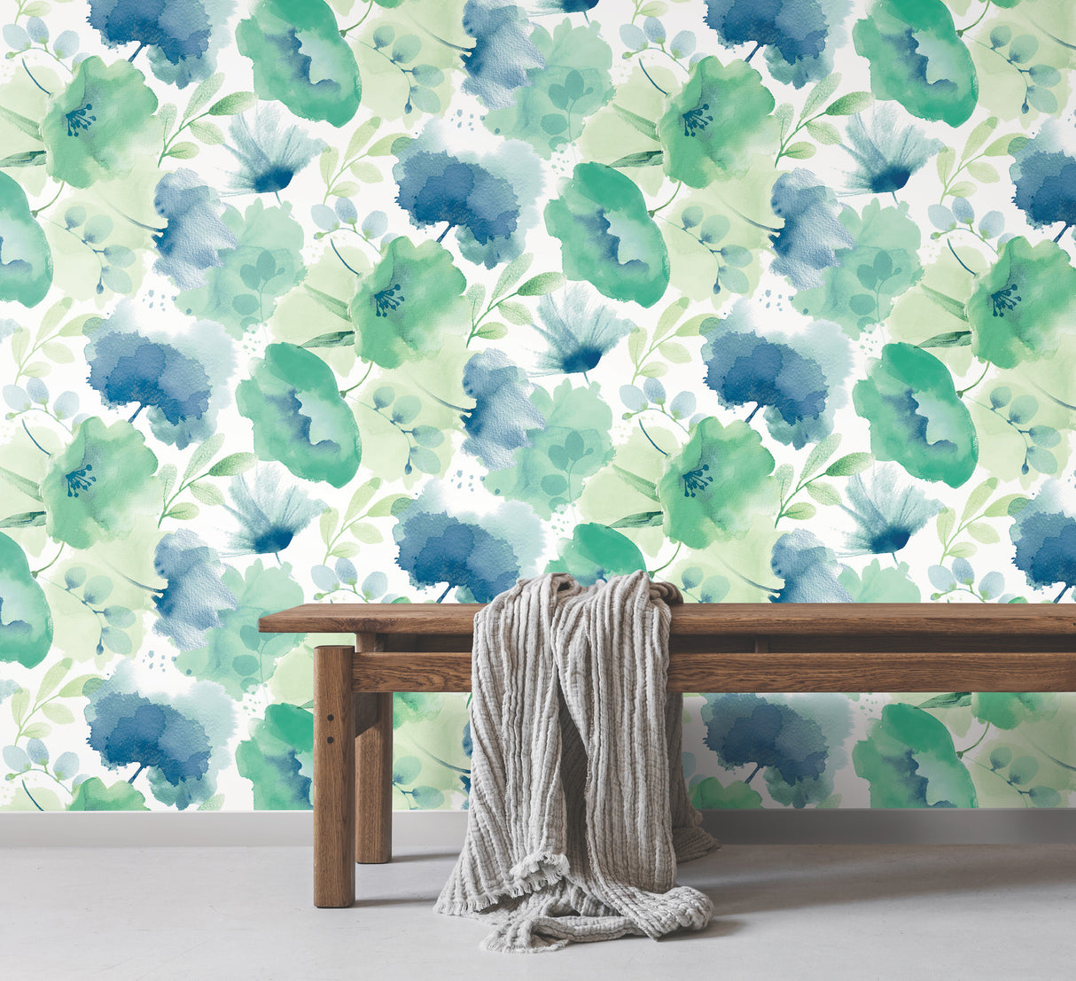 York BL1774 Watercolor Bouquet Blue & Green Wallpaper