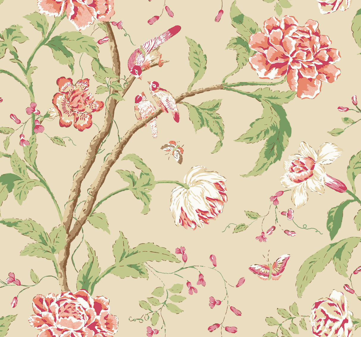 York BL1781 Teahouse Floral Cream & Coral Wallpaper