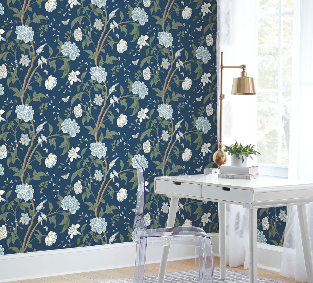 York BL1782 Teahouse Floral Navy Wallpaper
