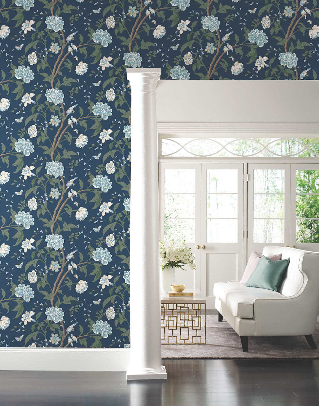 York BL1782 Teahouse Floral Navy Wallpaper