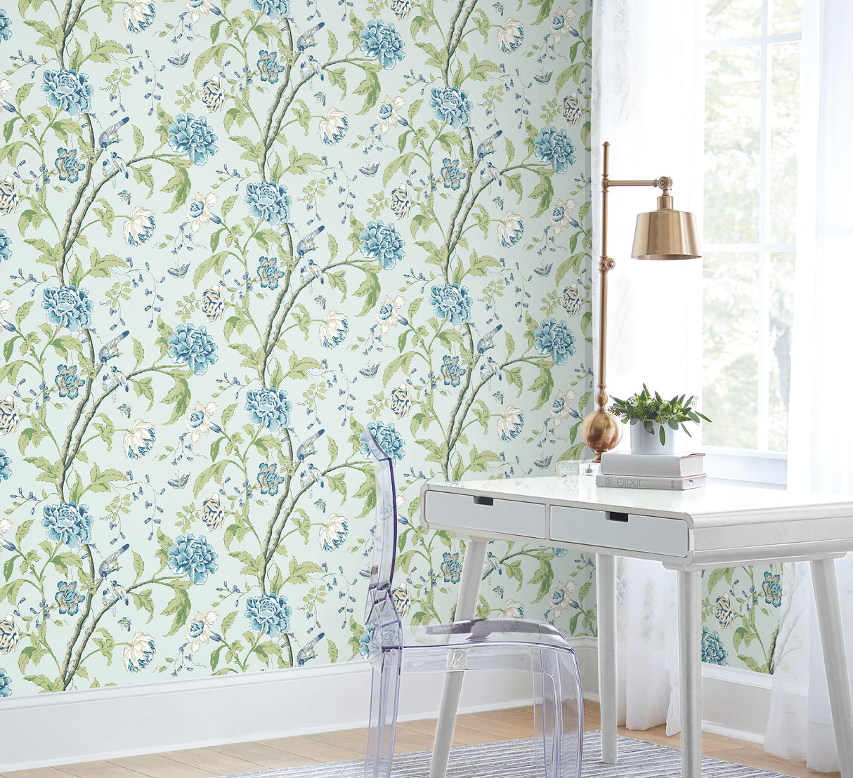 York BL1784 Teahouse Floral Light Blue Wallpaper