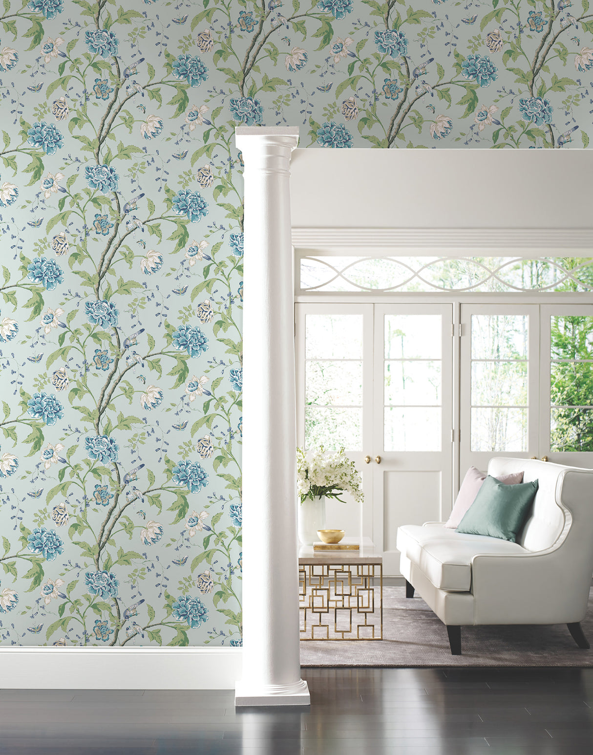 York BL1784 Teahouse Floral Light Blue Wallpaper