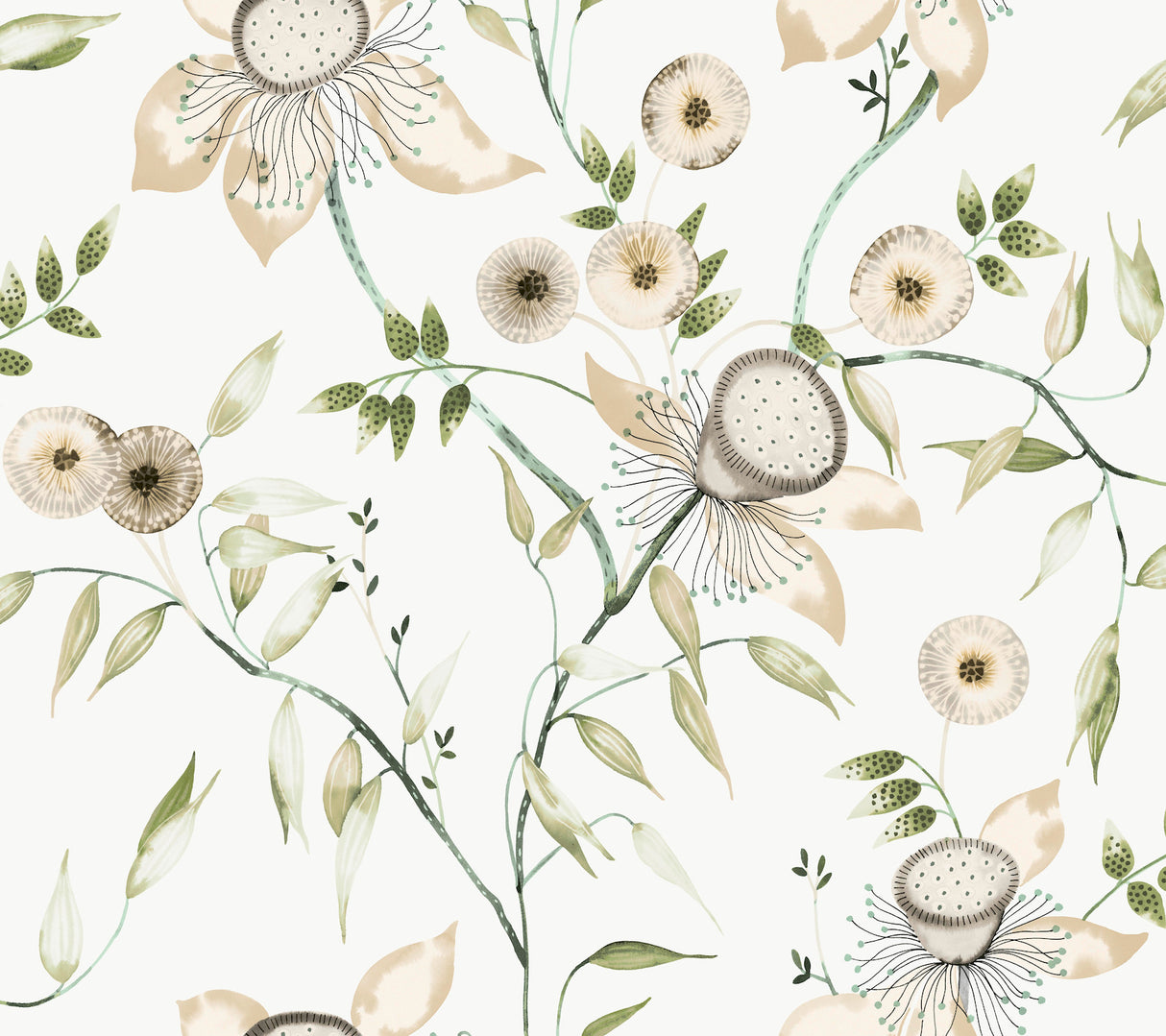 York BL1793 Dream Blossom White & Green Wallpaper