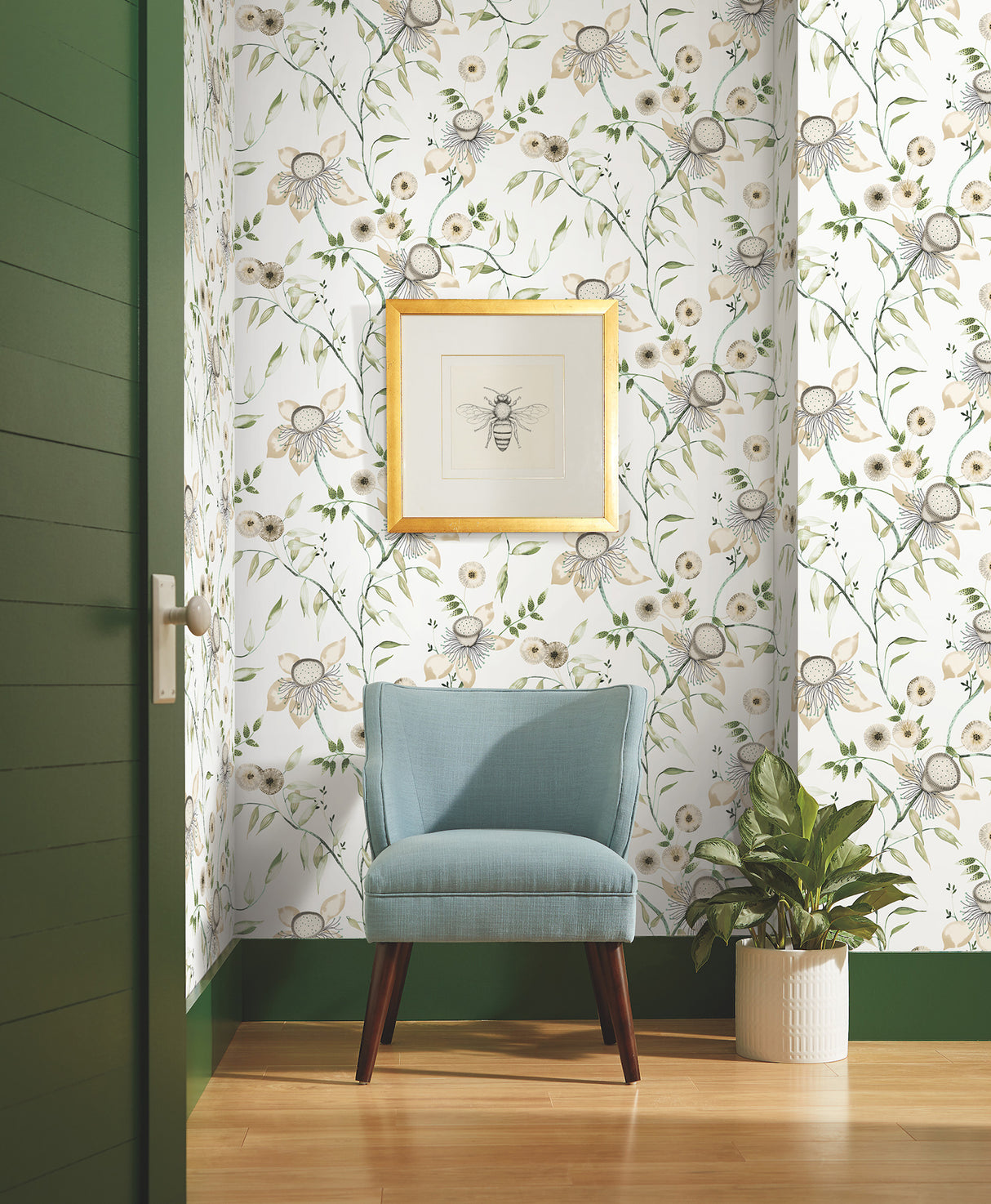 York BL1793 Dream Blossom White & Green Wallpaper