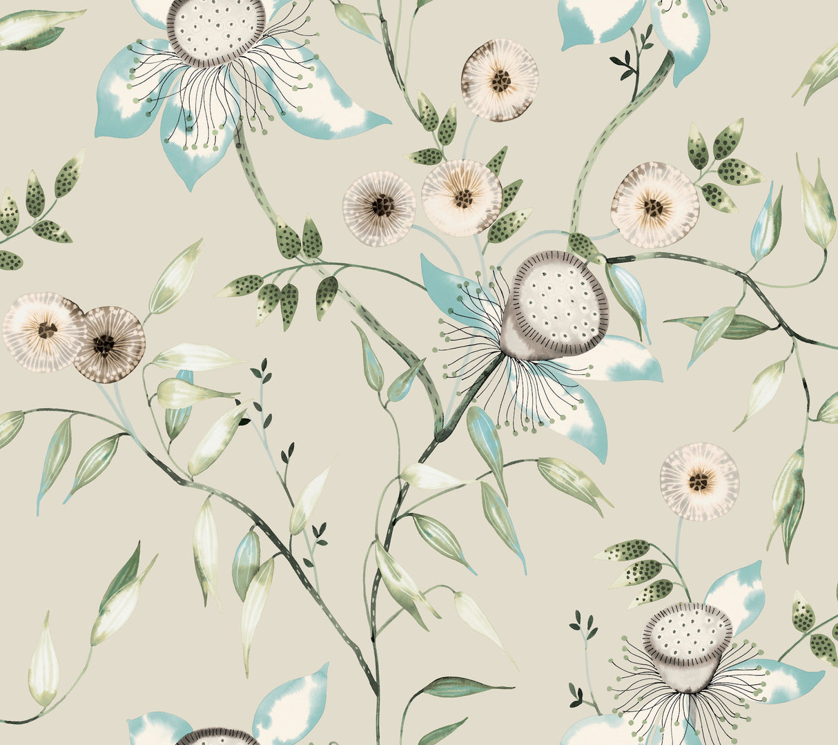 York BL1794 Dream Blossom Taupe & Aqua Wallpaper