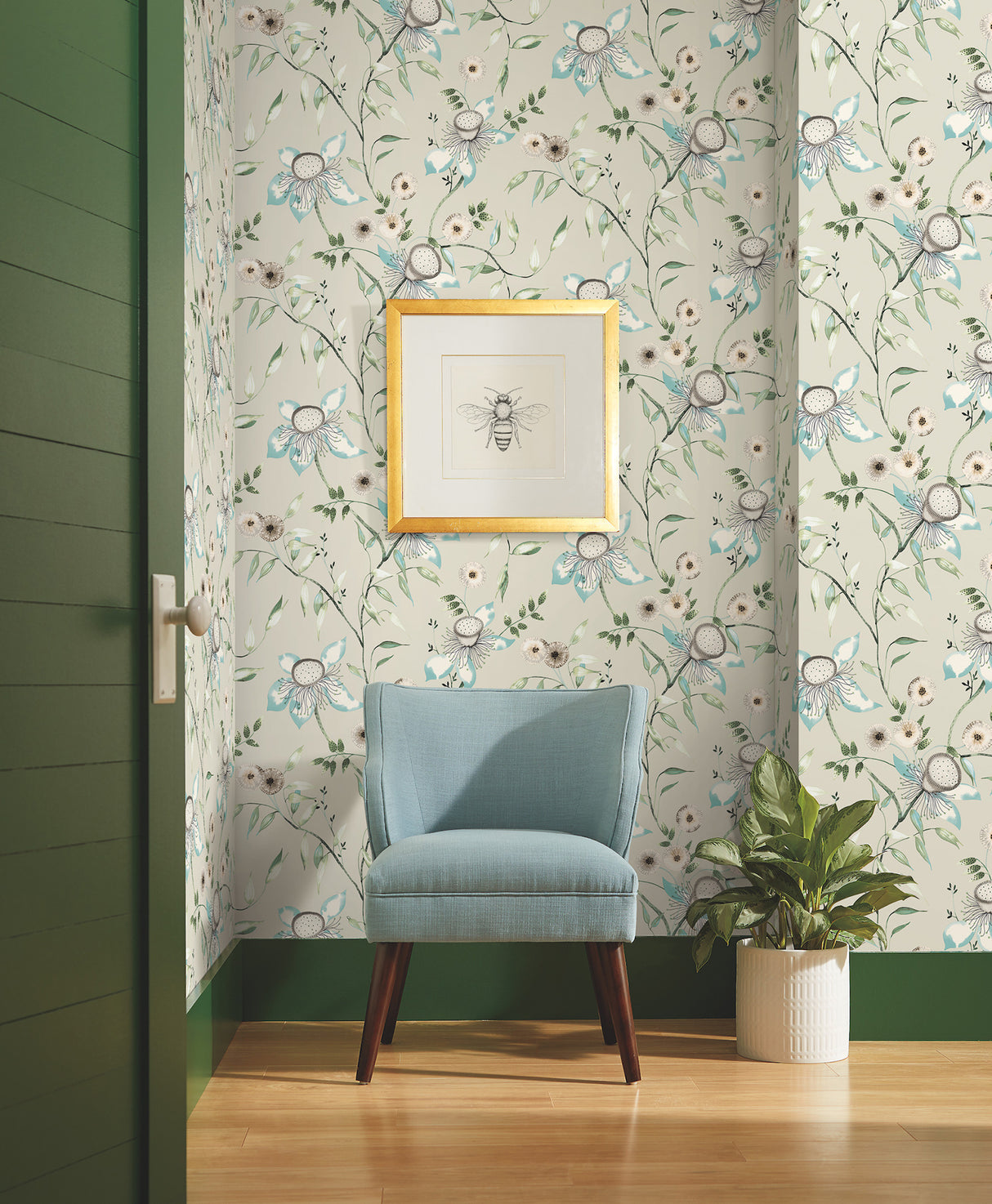 York BL1794 Dream Blossom Taupe & Aqua Wallpaper