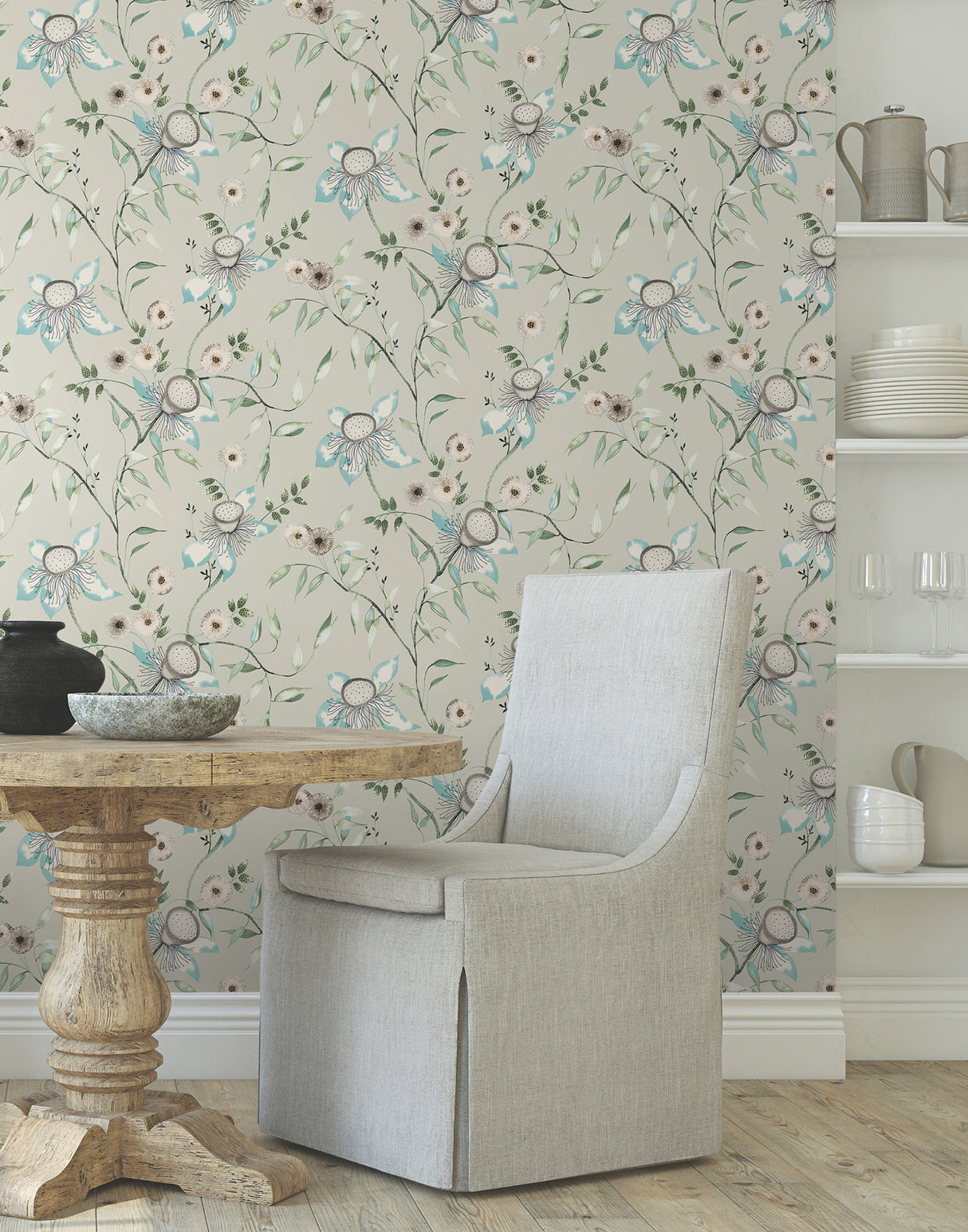 York BL1794 Dream Blossom Taupe & Aqua Wallpaper