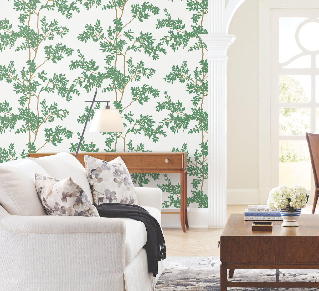 York BL1801 Lunaria Silhouette White & Green Wallpaper