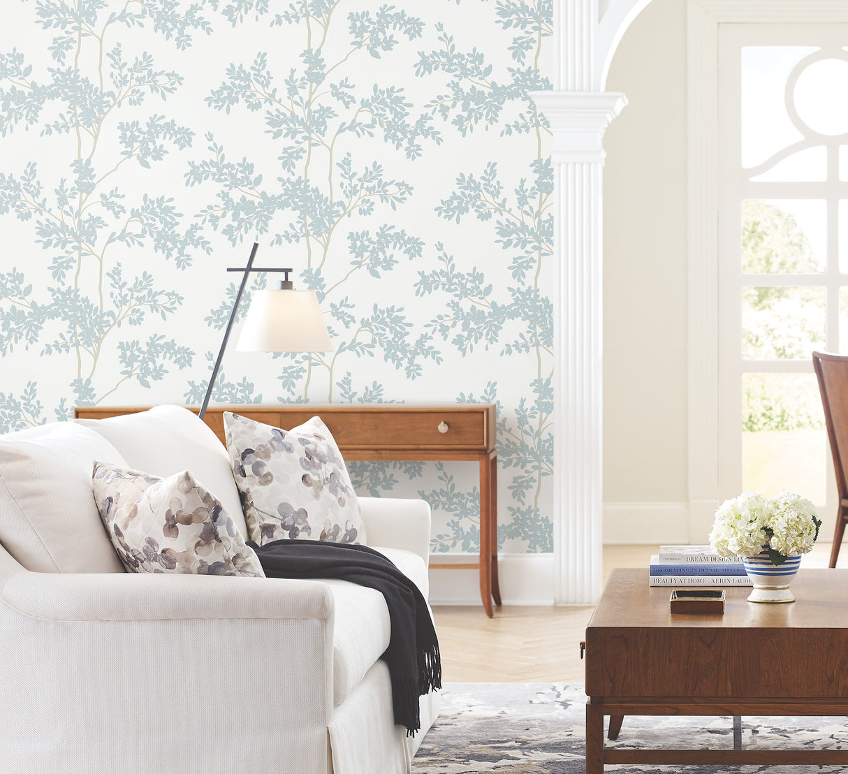 York BL1802 Lunaria Silhouette White & Cloud Blue Wallpaper