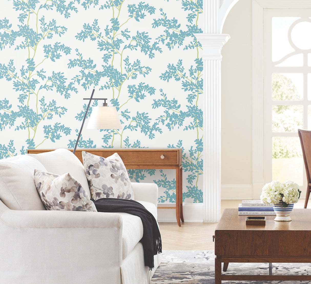 York BL1803 Lunaria Silhouette White & Aqua Wallpaper