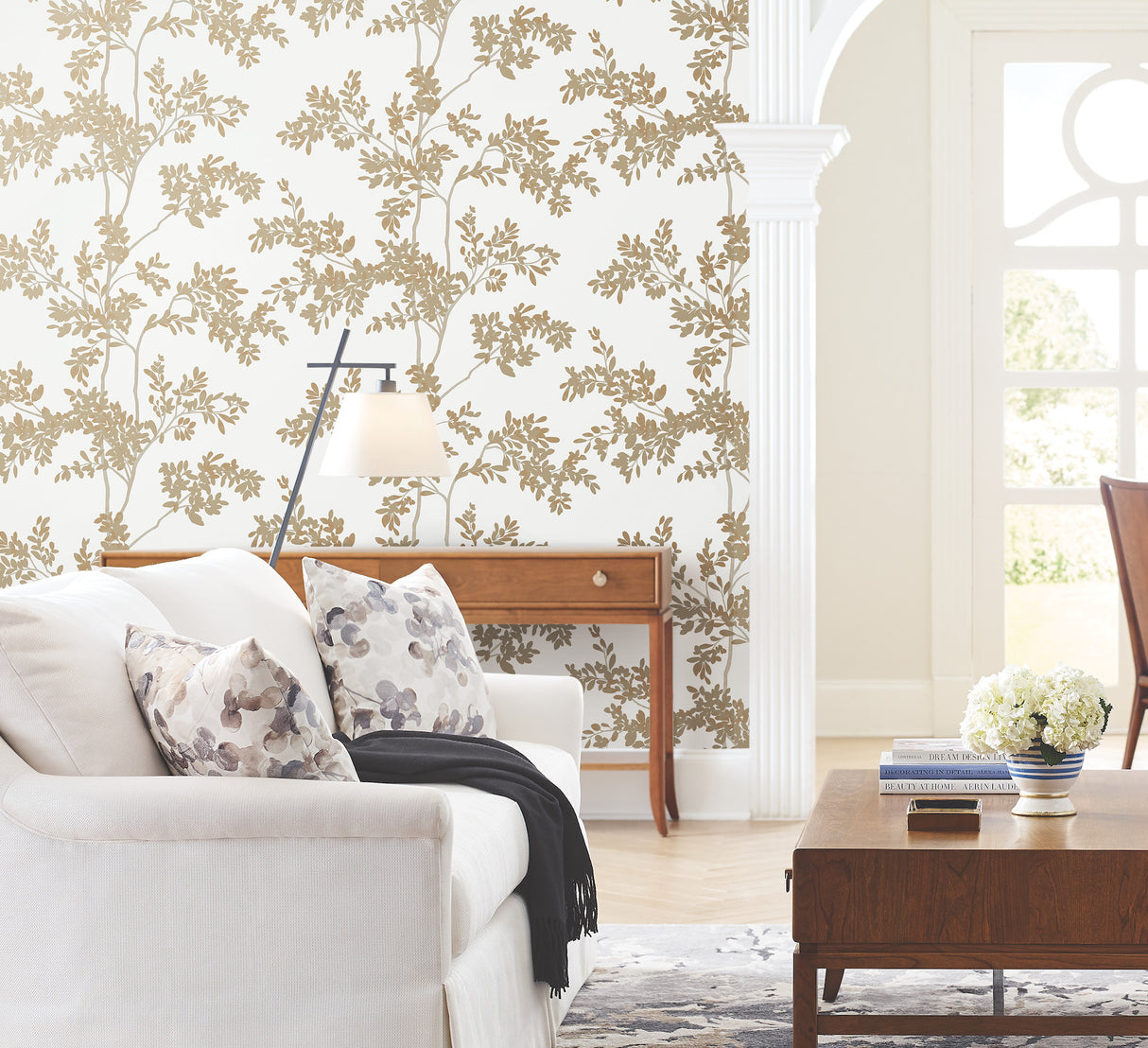 York BL1806 Lunaria Silhouette White & Gold Wallpaper
