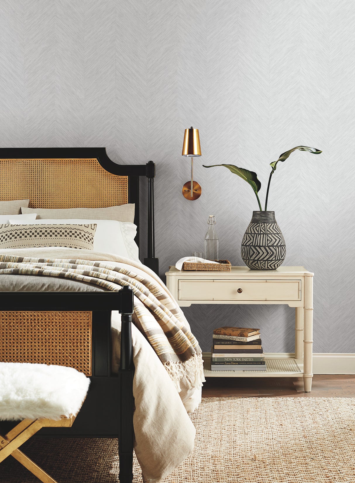 York BO6603 Chevron Grey Metallic Wallpaper