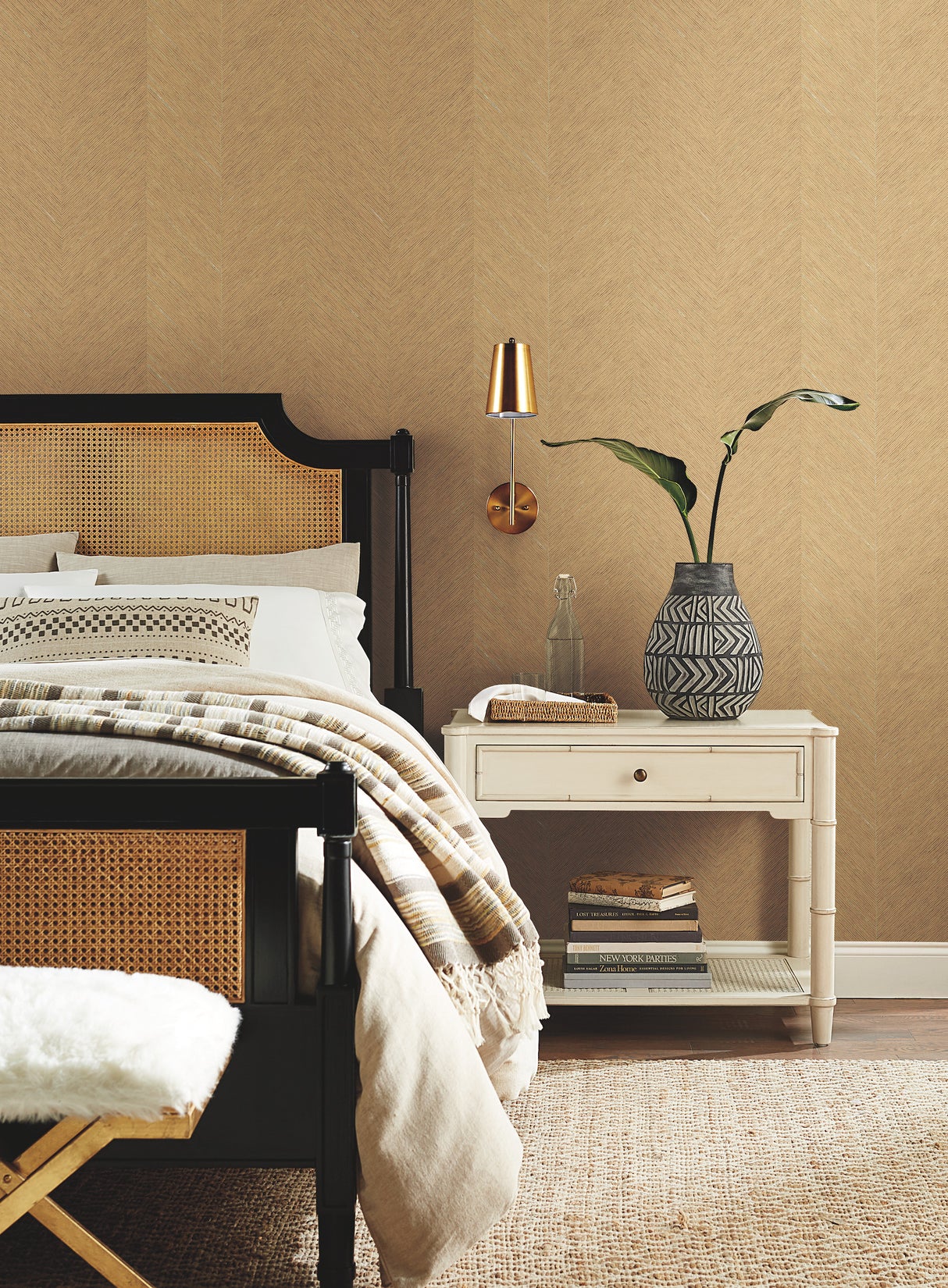 York BO6606 Chevron Beige Metallic Wallpaper