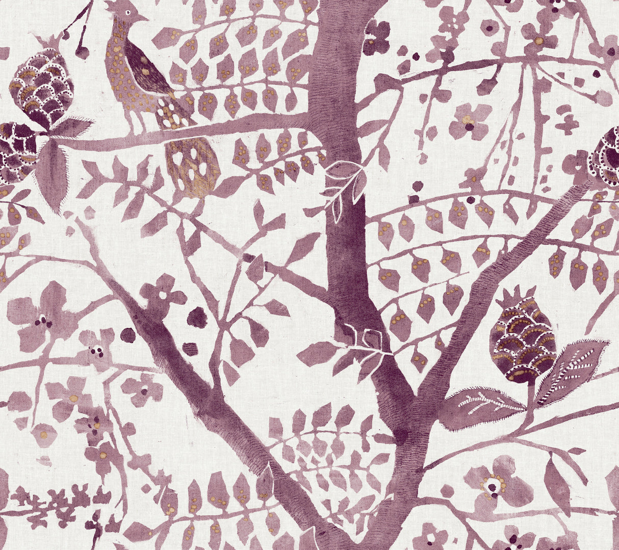 York BO6631 Peacock Block Print Purple Wallpaper