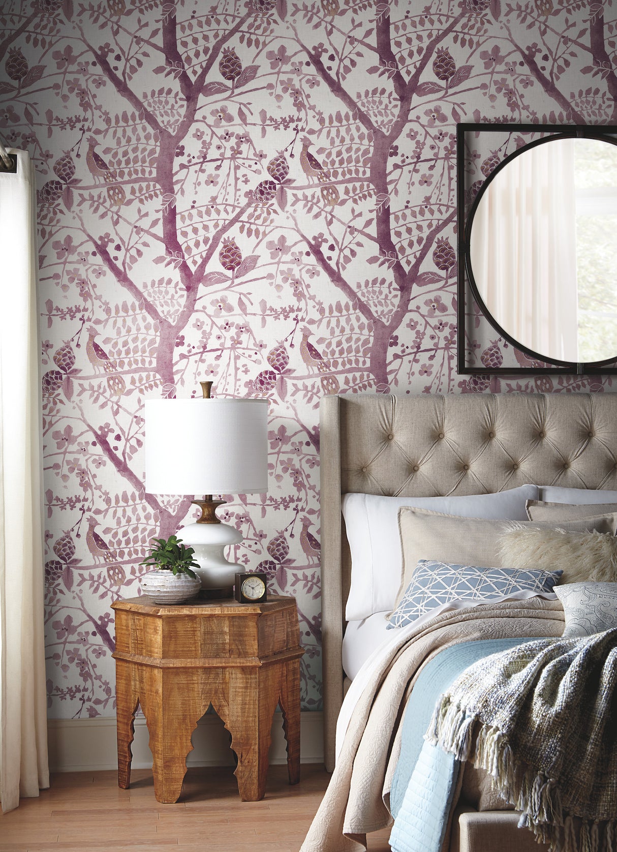 York BO6631 Peacock Block Print Purple Wallpaper