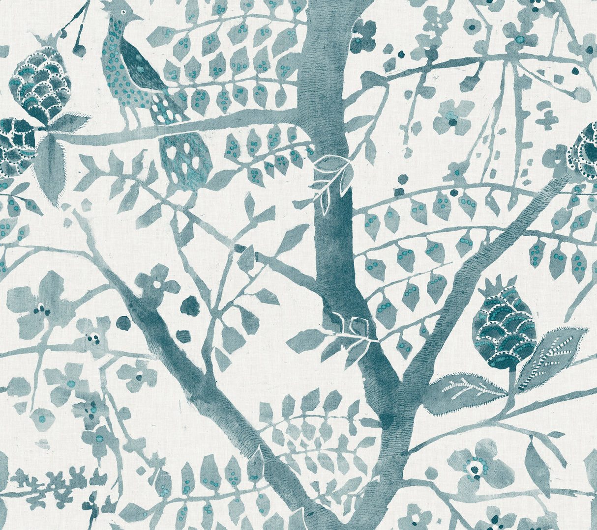 York BO6632 Peacock Block Print Teal Wallpaper